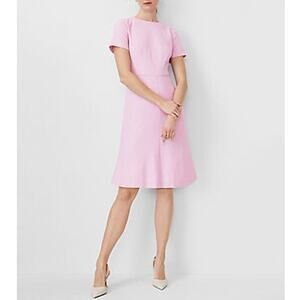Ann Taylor Crewneck Flare Short Sleeve Pink Sheath Dress Women's Size 14 petite